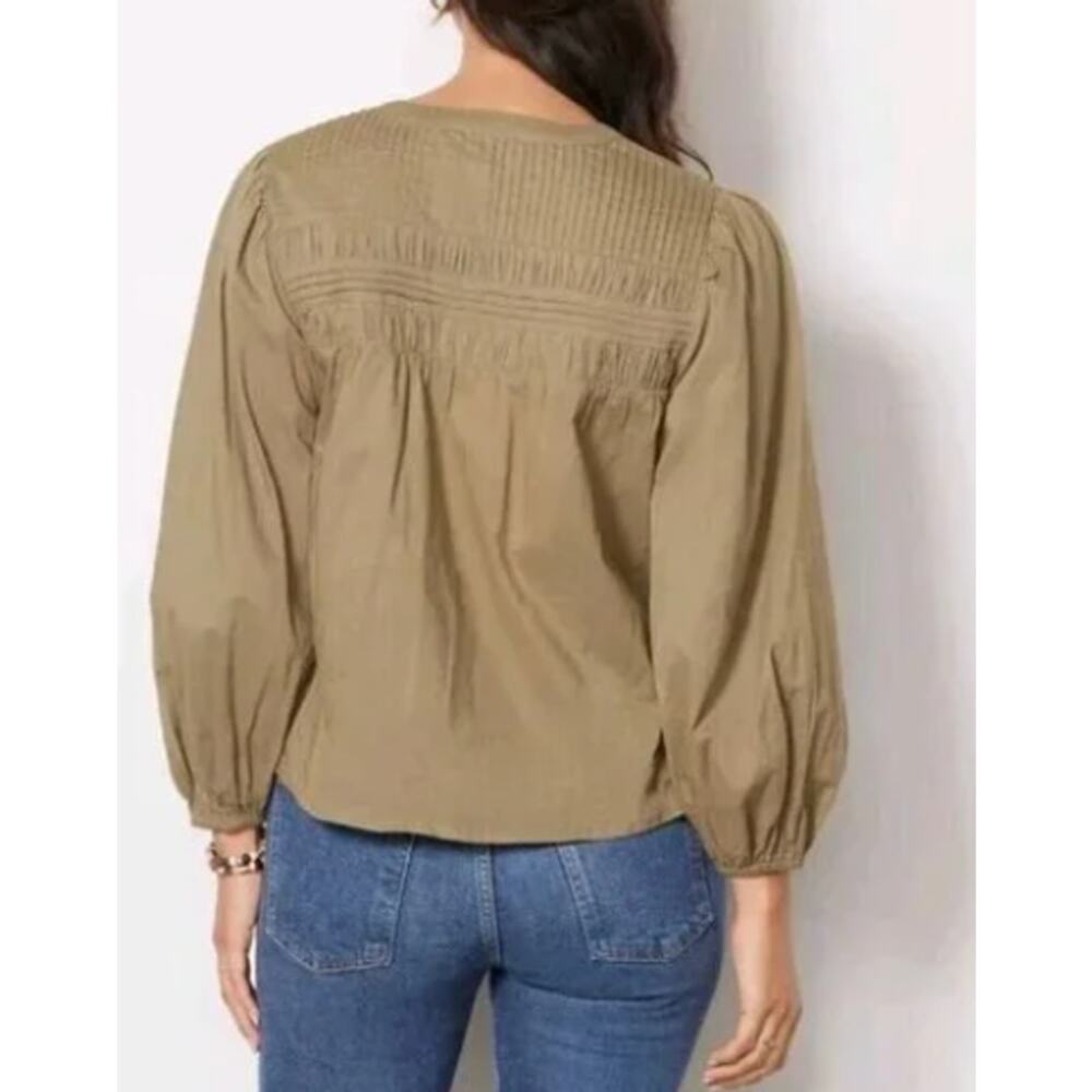 New Evereve Cleobella XS Olive Green River Blouse Puff Sleeve Button Front VNeck - Picture 14 of 14